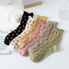 Broken flower socks women's mid-calf socks summer mesh hollow thin breathable Japanese fungus lace socks piles loose mouth