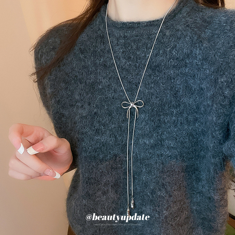 Zapatos de ballet con lazo coreano, collar colgante, cadena de suéter de diseño de moda de todo fósforo para mujer, joyería simple de alta gama