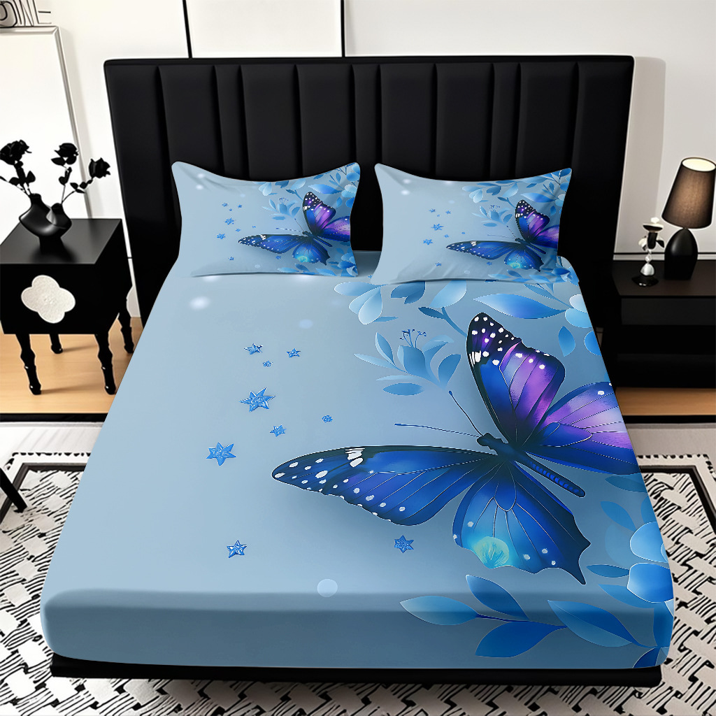 TEMU / JIT Transfronterizo para la serie de mariposas multicolores 3D impresión digital cama cama almohada kit de diseño se puede fijar