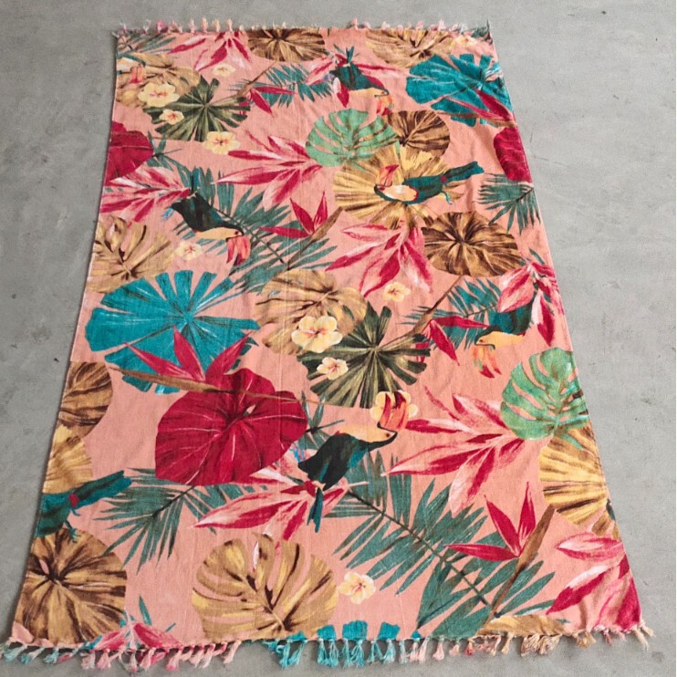 cvc polyester cotton towel GOTS organic cotton cut velvet reactive printing terry towel bath towel beach towel beach bag