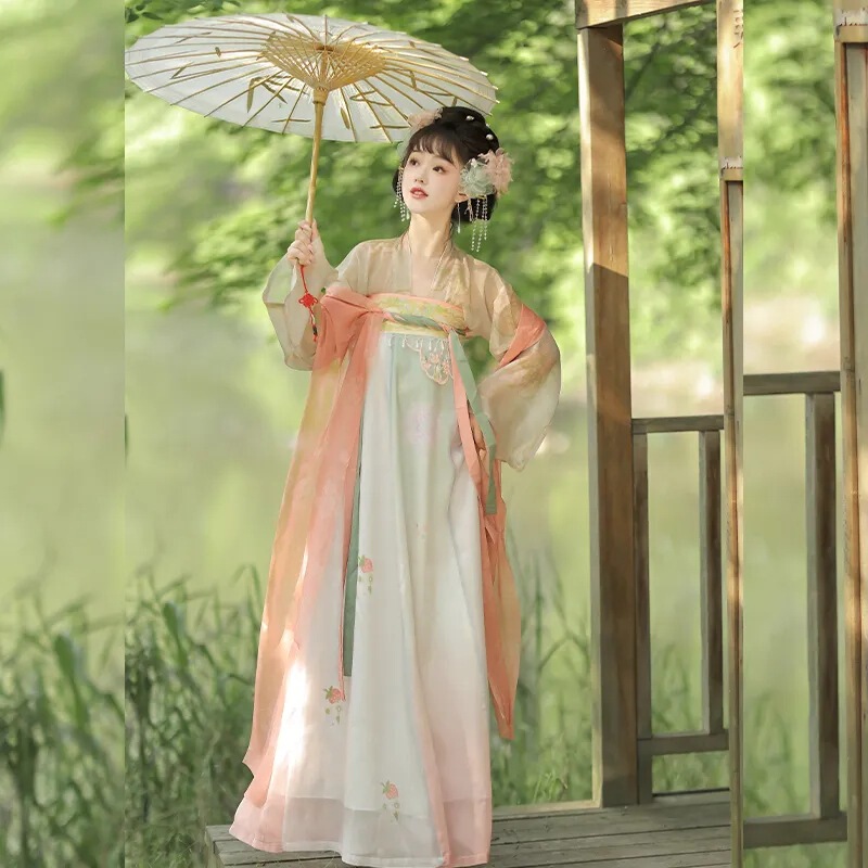 Original Hanfu by Han Tang Huayun for Women: Tang Dynasty Style, Mid-Chest Skirt with Embroidery and Print, Summer Daily Wear