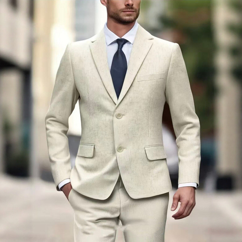 Cross-border men's linen suit business casual slim-fit two-piece set groom wedding groomsmen attire European and American style