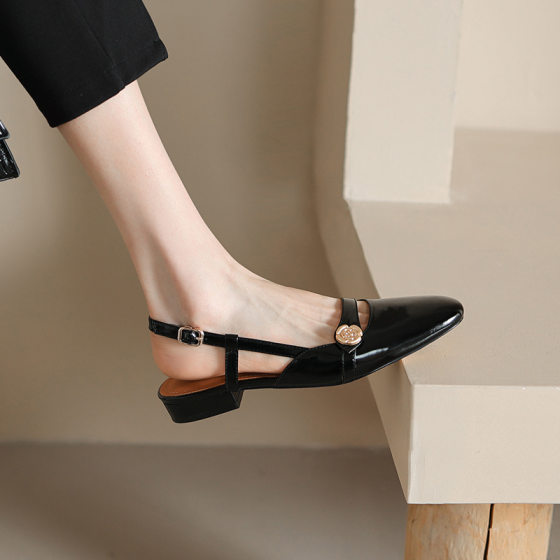 French Style Retro Thick Heel Camellia Toe Sandals Women's Summer New Low Heel All-match Hare Mary Jane Shoes