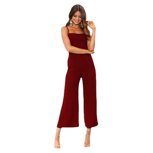 2024 new women's clothing European and American cross-border Amazon AliExpress summer sexy temperament sleeveless solid color jumpsuit for women