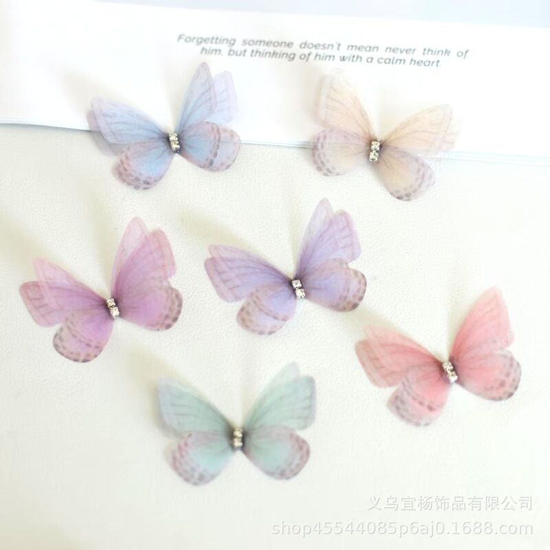 About 5cm Double-Layer Stereo Tulle Butterfly Wings Handmade DIY Antique Hairpin Accessories Needle Material Accessories