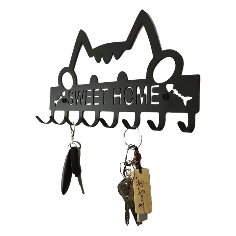 Cross-border exclusivo lindo gato metal clave gancho fila gancho pared rack de almacenamiento de la puerta caja de almacenamiento al por mayor personalizable