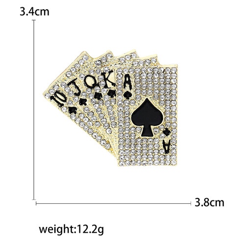 European and American creative new popular jewelry alloy diamond-encrusted hip-hop playing cards flush brooch men's and women's suit collar pins