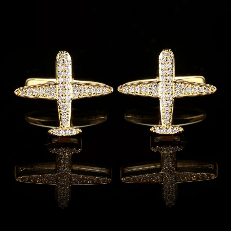 Autumn 2023 Fashion Personalized Golden Plane Men's Shirt Sleeve Nail French Cuff Zircon Cufflinks Holiday Gift