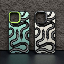 适用IP15热销图案2条黑色大王蛇高级感双层彩银IMD磨砂防摔手机壳