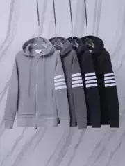 TB BROWIN New TB Waffle Zip-Up Hooded Cardigan Hoodie Color-Woven Four-Stripe Jacket Dropshipping