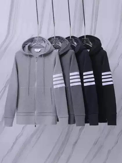 TB BROWIN New TB Waffle Zip-Up Hooded Cardigan Hoodie Color-Woven Four-Stripe Jacket Dropshipping