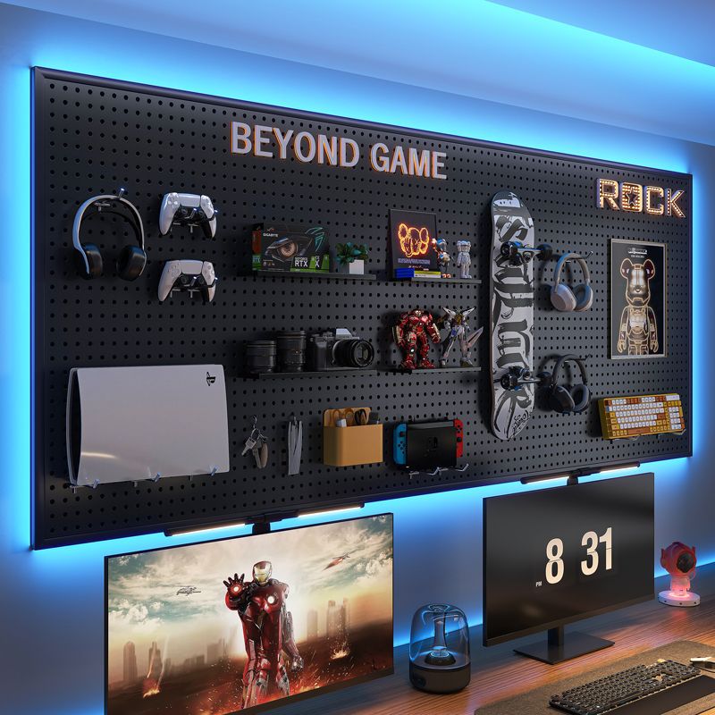 Gaming Room Perforated Board Black Wall Storage Rack Study Room Above Computer Desk Wall Hanging Board Storage Iron Decoration