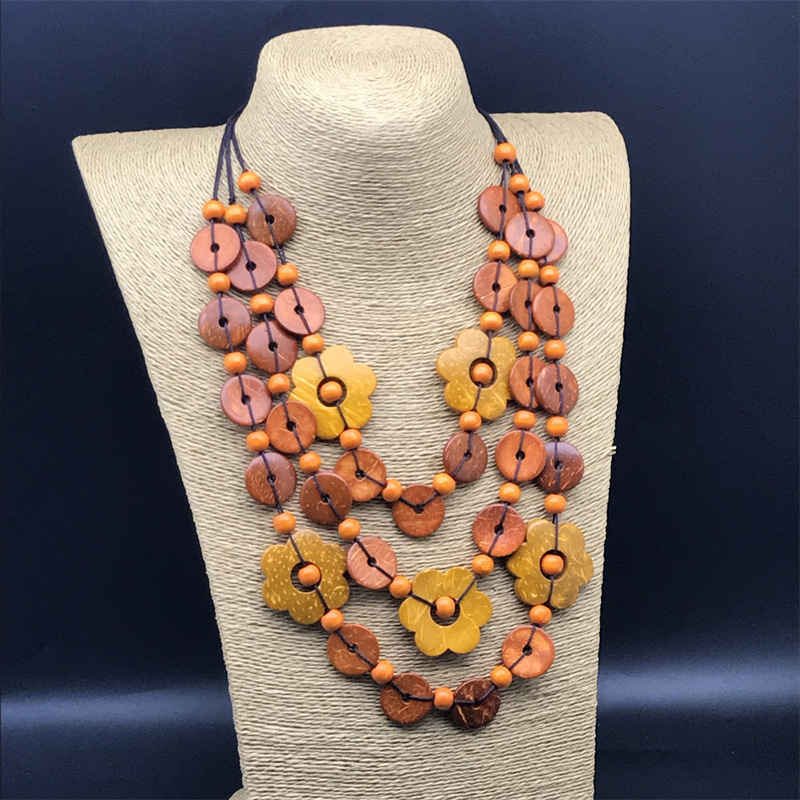 Holiday Occasion Wood Material Ethnic Style Flower Wood Stoving Varnish Women's Necklace