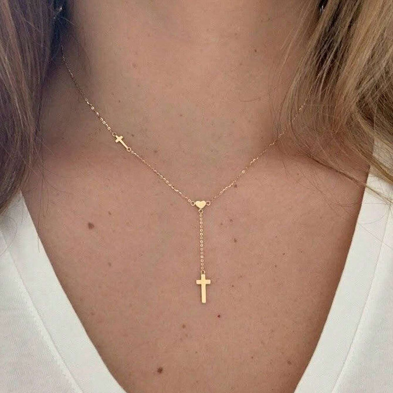 European and American Fashion Retro Cross-Border Simple Cross Love Stainless Steel Clavicle Chain Fashion Personality Women's Necklace