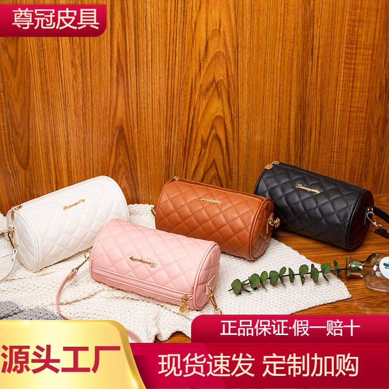 2022 new modern fashion style cylindrical shoulder bag foreign trade rhombus fashion simple messenger bag wholesale