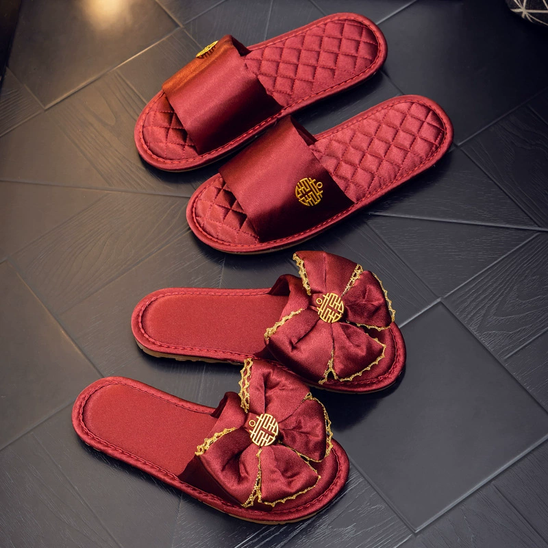 Свадебные тапочки, женские летние Красные праздничные тапочки для невесты, легкая Роскошная Высококачественная Свадебная вечерняя вечеринка, тапочки для пар