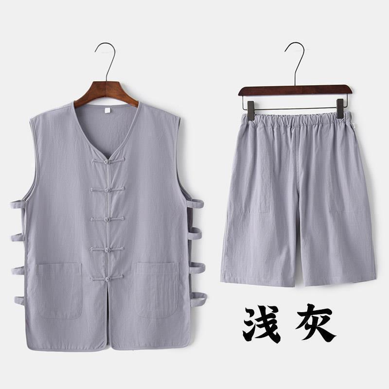 Chaleco sin mangas de lino de verano pantalones cortos chaleco delgado chaleco traje Tang chaqueta traje retro chino para hombre viejo image 8