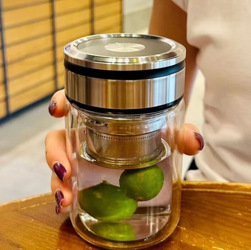 Chunky Double-layer Glass Women's High-value Water Cup Small Portable Thickened Heat-insulated Tea Cup Tea Separating Cup