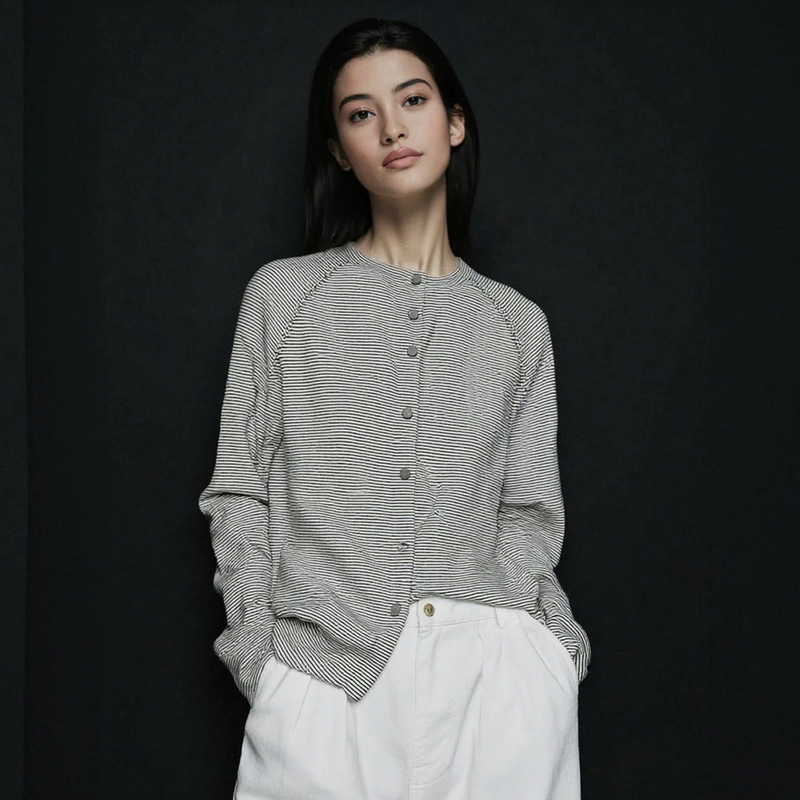 European Fashion Color-Block Striped Round Neck Long-Sleeve Knit Top for Women Early Autumn Relaxed Slimming Base Layer Top