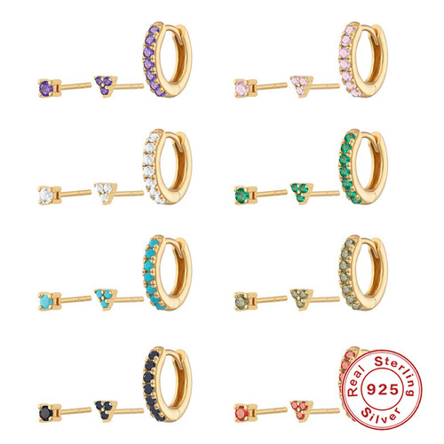 S925 sterling silver diamond trinity combination earrings and earrings European and American fashion versatile trend INS earrings and earrings