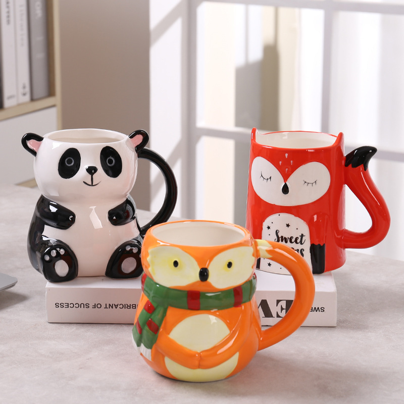Taza de agua de zorro transfronterizo 3D para animales Taza de desayuno de leche de niños Taza de café de oficina Taza de forma especial