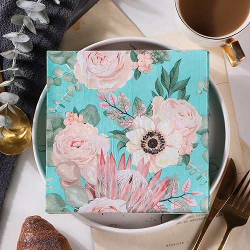 Manufacturer supplies colorful printed napkins, colored wood pulp paper, commercial paper towels for restaurants and bars, printed facial tissue