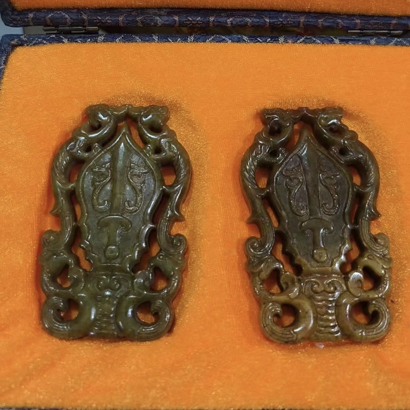 直播供货仿古做旧工艺品岫玉做旧 古风配饰 福字吉祥套盒玉牌批发|undefined