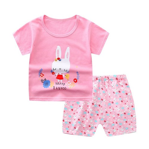 2024 new children's short-sleeved suit cartoon boys and girls short-sleeved shorts two-piece set small and medium-sized children's underwear suit