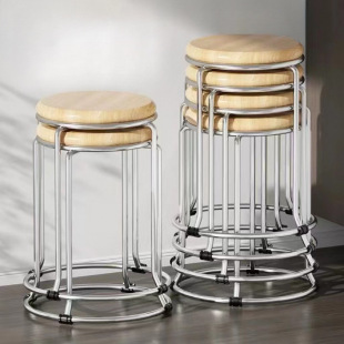 Thickened Stools for Home Dining Tables, Stackable Round Stools, Wooden Stools, Thickened Steel Stools for Commercial Use
