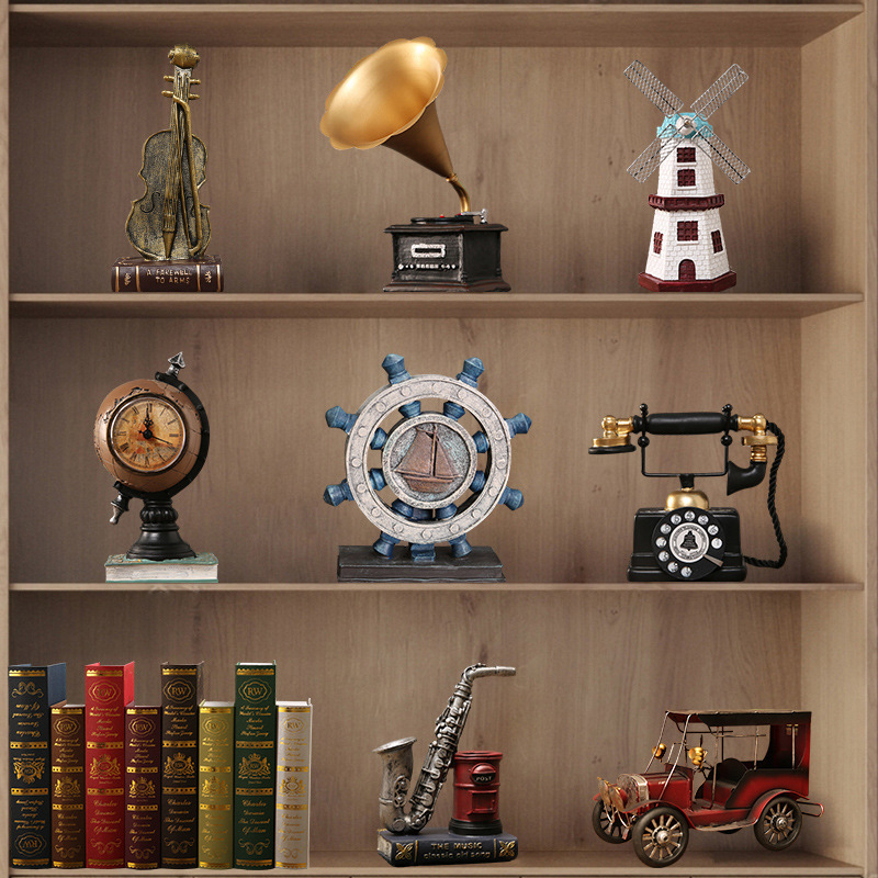 European Retro Ornaments, Creative Home Living Room Wine Cabinet Furnishings, American Nostalgic Study Bookshelf Bookcase Decorations