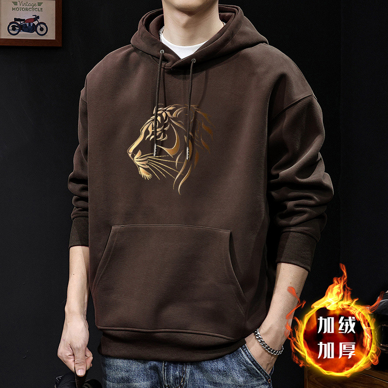 Camiseta con capuz café con vello - 2558
