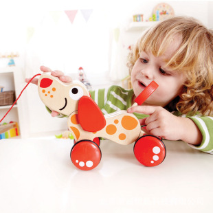 hape drag dog baby toddler trolley puppy educational pull line infant and child pull rope pull toy drag