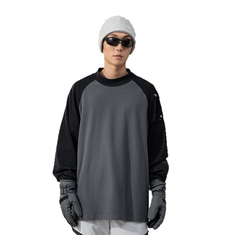 Travel demi-season velvet long-sleeve, men's body-friendly T-shirt, round collar