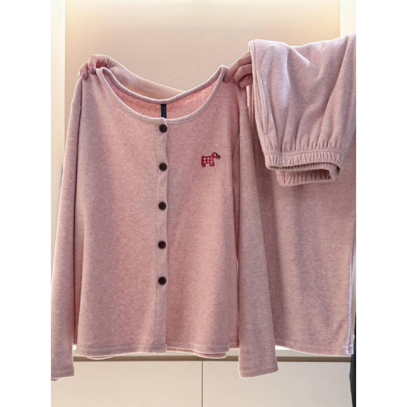 韩版甜美少女卡通印花慵懒风德绒睡衣女秋冬季保暖家居服套装外穿|undefined