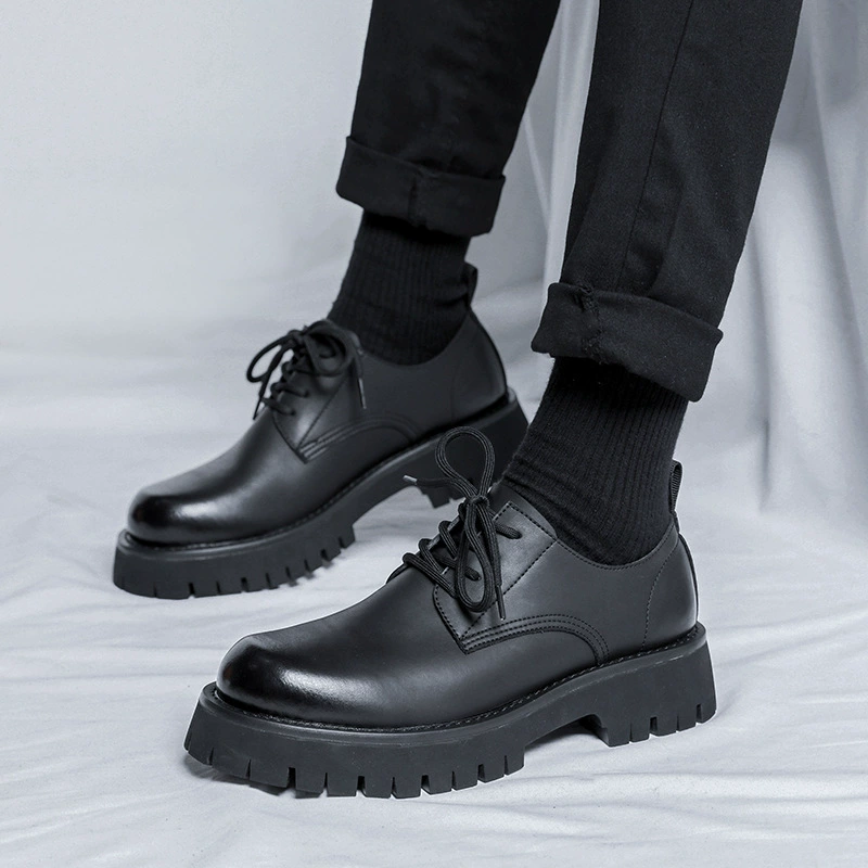 Мужские повседневные туфли из натуральной кожи на шнуровке на толстой подошве, увеличивающие рост, универсальные, для молодежи, осень 2024, для свадьбы