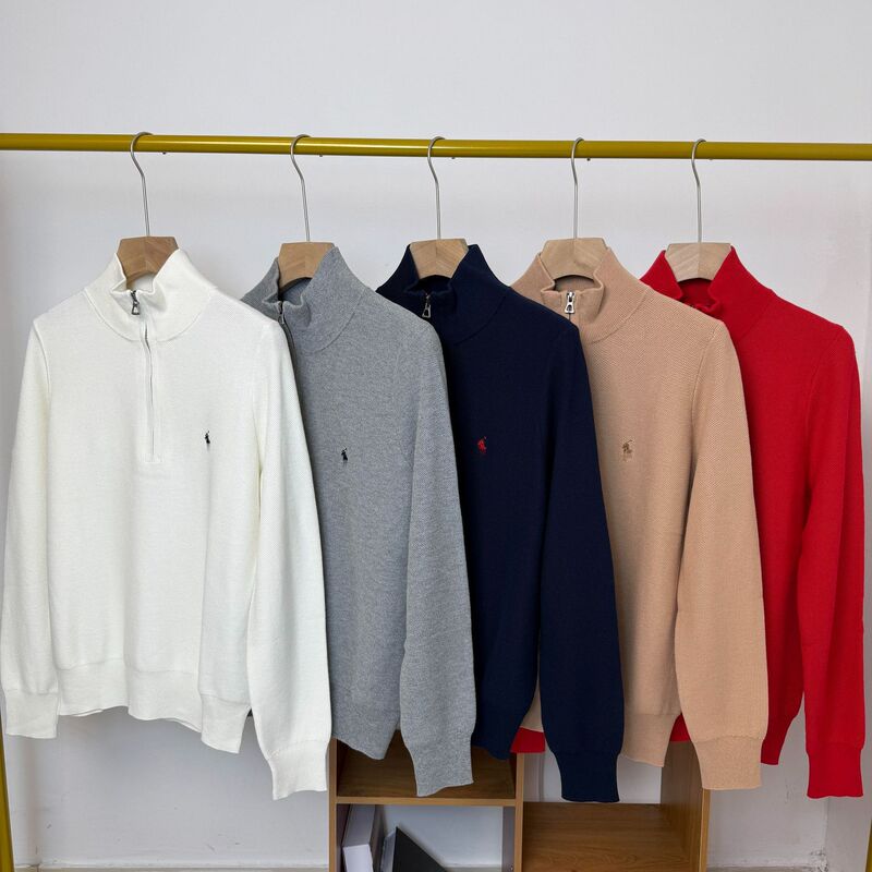 Scanable/25 Autumn and Winter Pony Embroidered Half-Zip Pure Cotton Mesh Turtleneck Sweater Long-Sleeved Top for Women