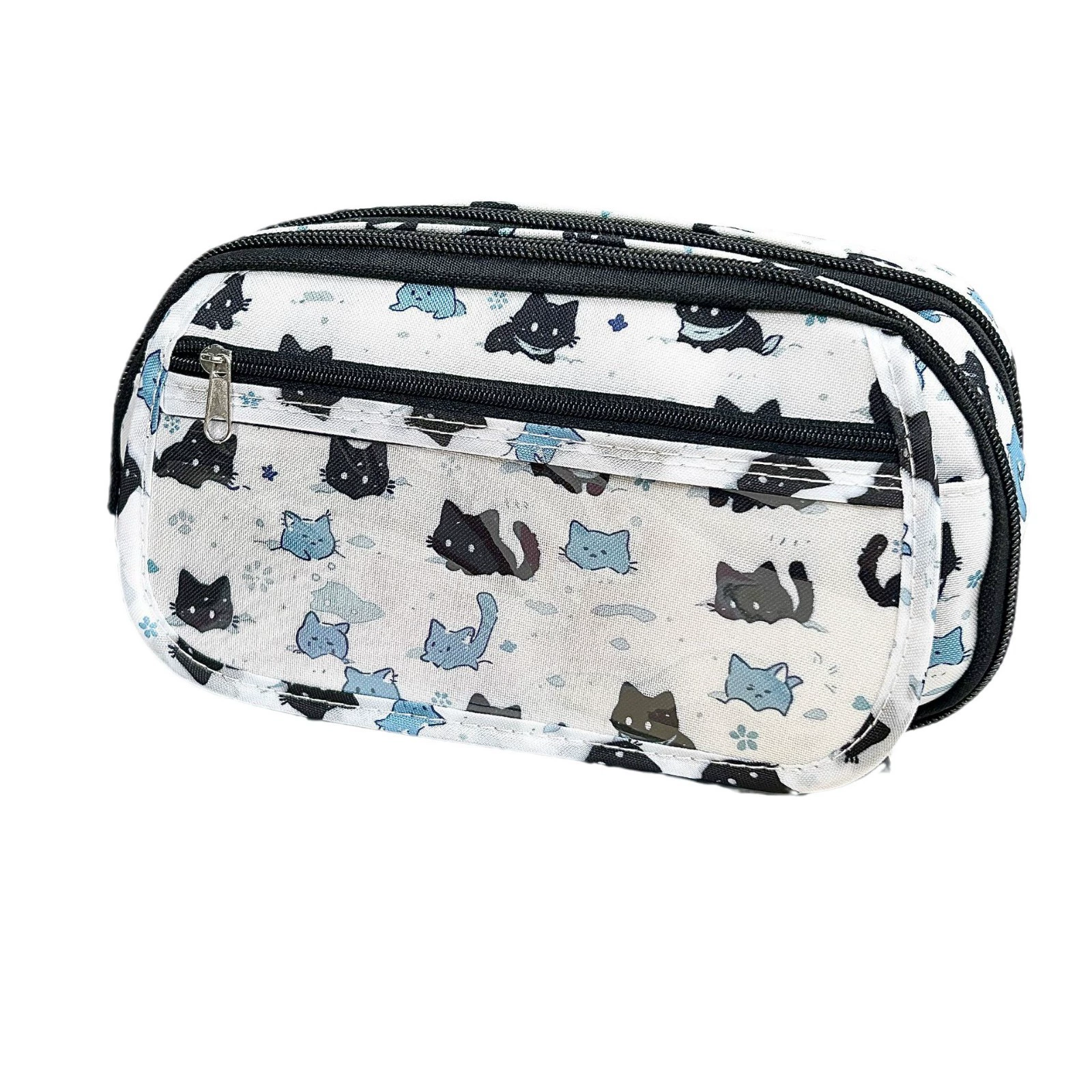 Multilayer capacious pencil case, cosmetic bag for students, kitten