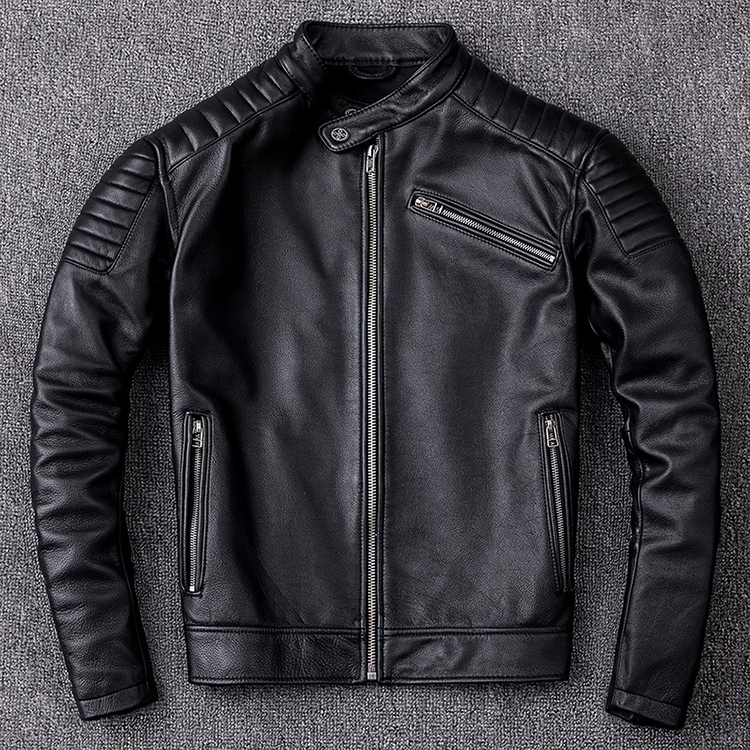 Leather trend jacket, cowhide, genuine leather, slim fit