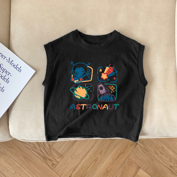 Algodón bebé niños camiseta sin mangas 2024 nuevo patrón de dibujos animados versátil niños y niñas chaleco camiseta superior verano