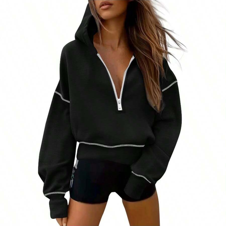 European and American Fashion Hooded Sweatshirt for Women 2025 Spring and Autum New Cross-Border Loose Casual Sports Short Top