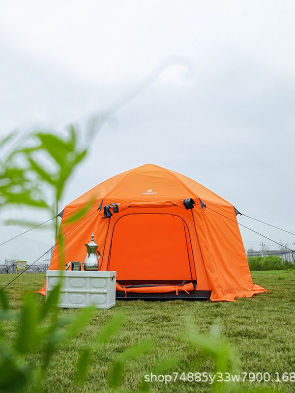Carpa de doble capa de apertura rápida automática al aire libre de Xia Duoji para acampar, engrosamiento, lluvia, protección solar, parque, carpa doble de playa