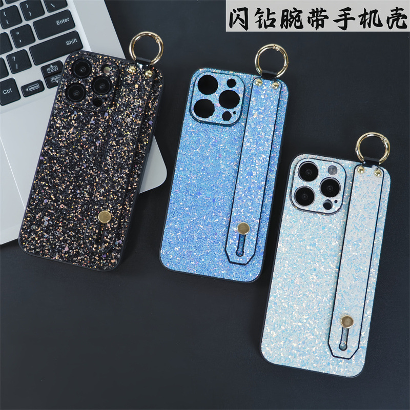 glitter wristband for apple 15promax edging iPhone12 phone case flash drill hole protective cover new glitter wristband for apple 15promax edging iPhone12 phone case flash drill hole protective cover new