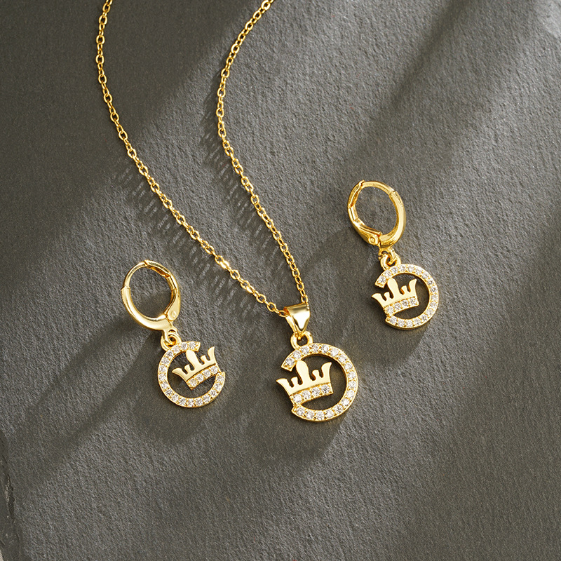 Collar de oro de arena transfronteriza vietnamita de estilo europeo y americano pendientes de corona de diamantes para mujeres lujosas no se desvanecen joyas transfronterizas de alto nivel