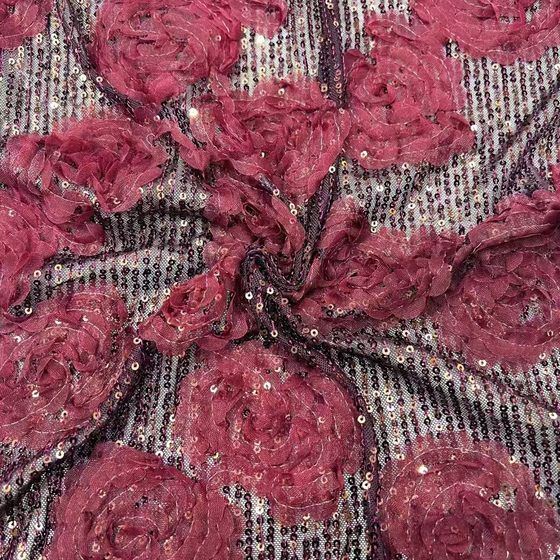 3mm Sequin Embroidered Stereo Rose Stretch Mesh Bead Fabric Women's Wear Children's Wear dress Bead Fabric