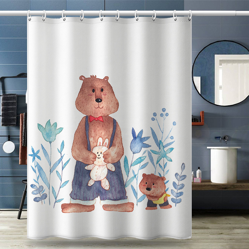 Hand-painted Children's Cartoon Animal Bear Waterproof And Mildew-proof Shower For Bathroom Partition Curtain In Stock_voghion.com