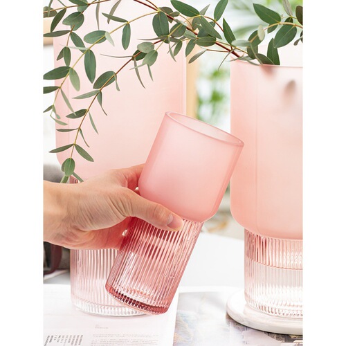 European and American pink frosted glass vase, hotel model room flower vase, living room decoration ornaments wholesale