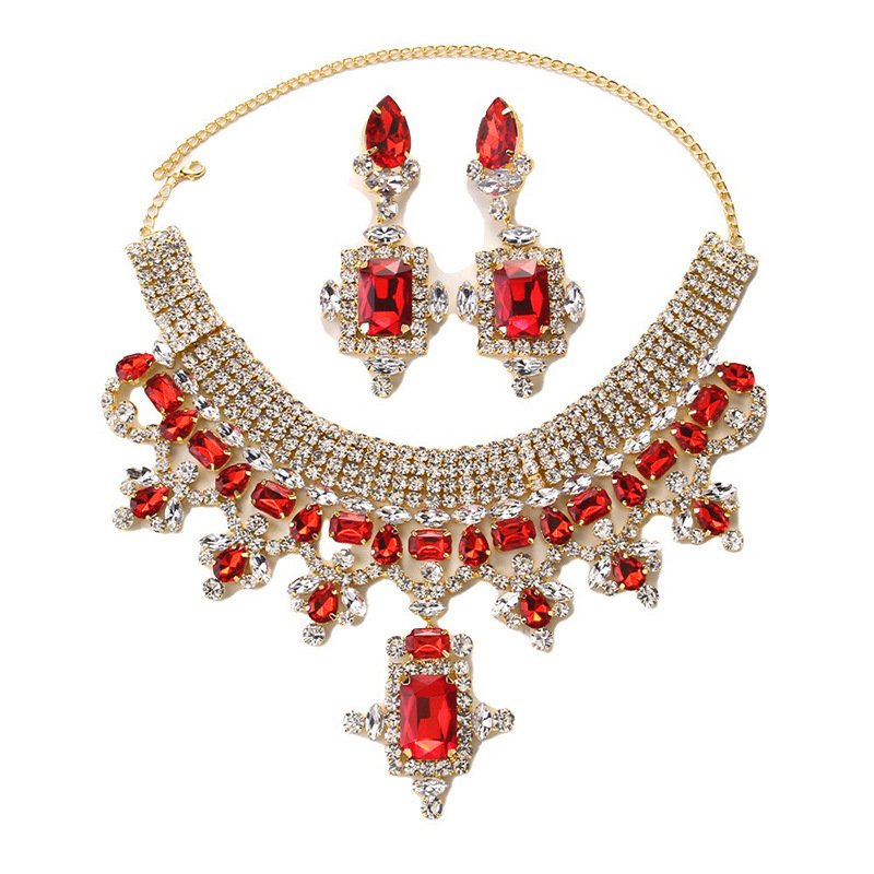 Aliexpress Fire exagerado conjunto de joyería de diamante collaría de moda aretes accesorios conjunto de joyería