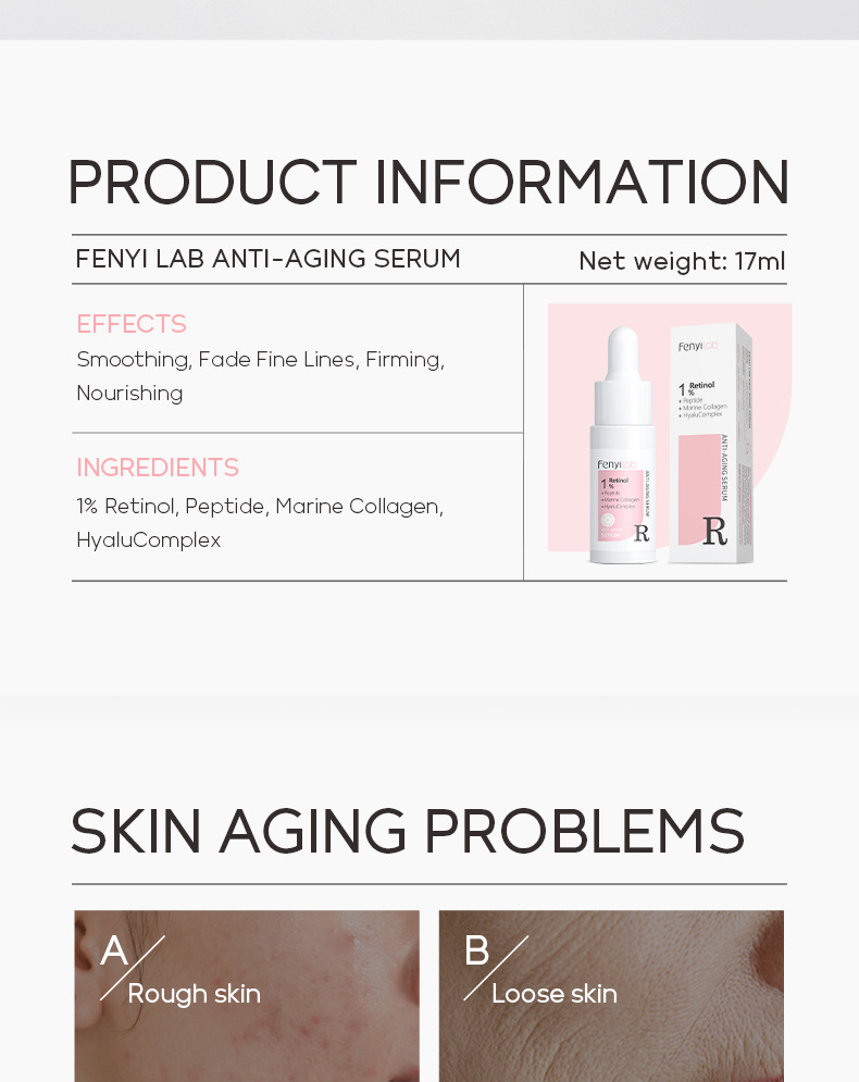 Cross-border FENYI lab Retinol Essence 17ml Brightening, Moisturizing and Hydrating Skin Care Product Manufacturer wholesale undefined