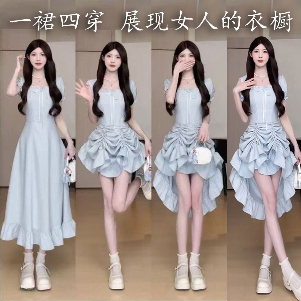 Синее платье с короткими рукавами морской соли