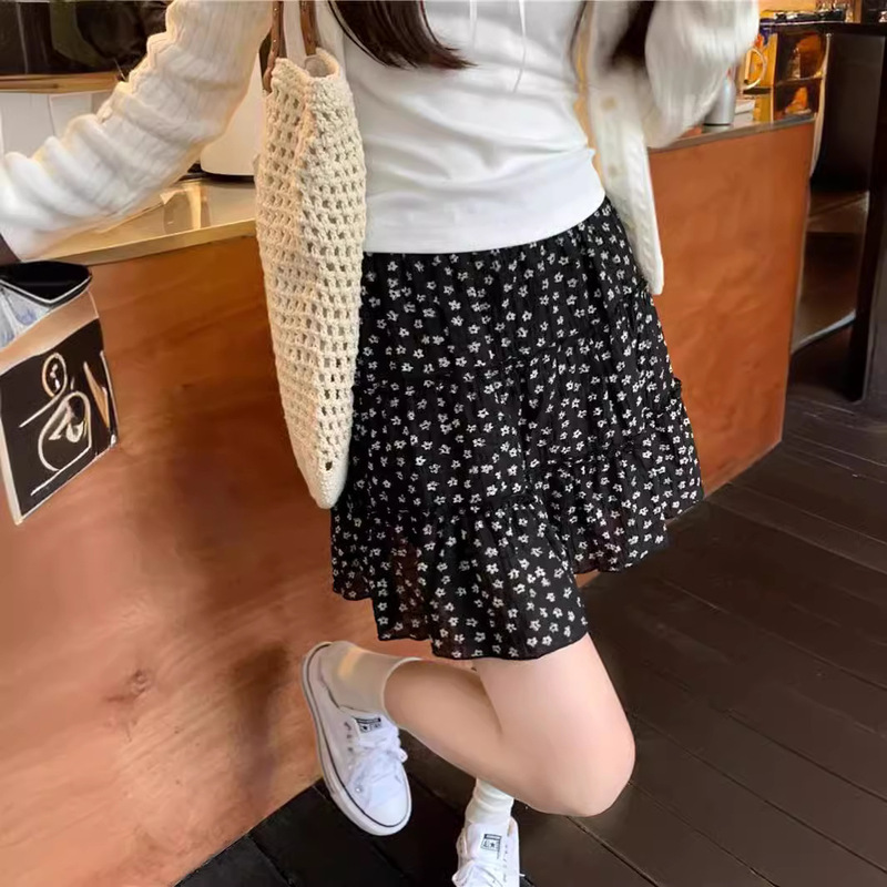 Black Floral Skirt for Women Summer 2024 New Elegant Cake Skirt Half Skirt Small A-Line Skirt Short Skirt